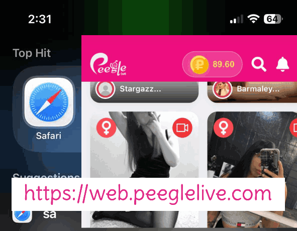 Open Safari and search for Peegle Live